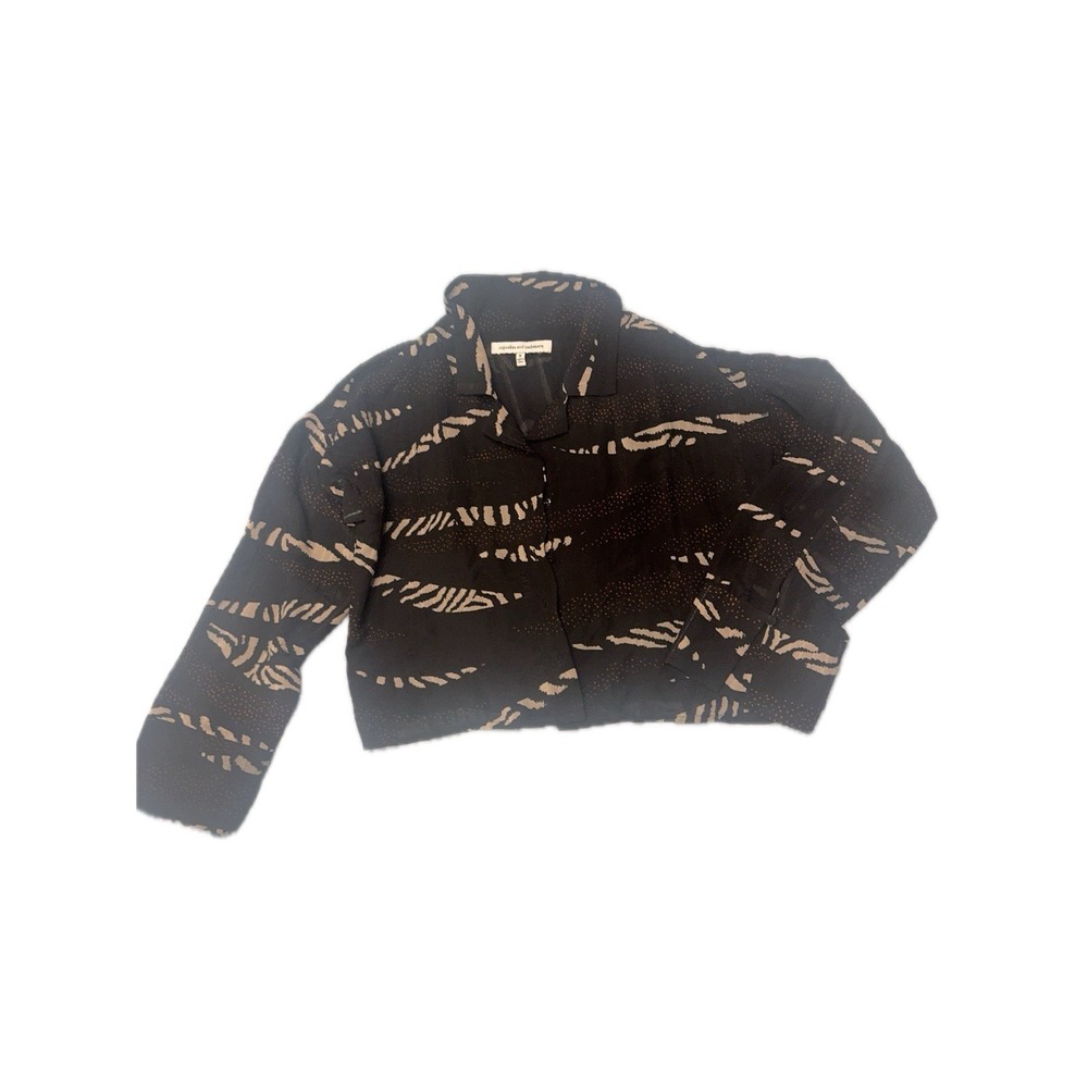 Cupcakes and Cashmere Cropped Jacket Black Tan Abstract Print Women's Small